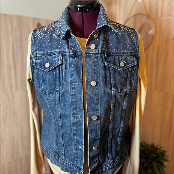 Christine Alexander Jackets & Blazers - Christine Alexander Blue Denim Jean Vest Bling Swarovski Embellishment